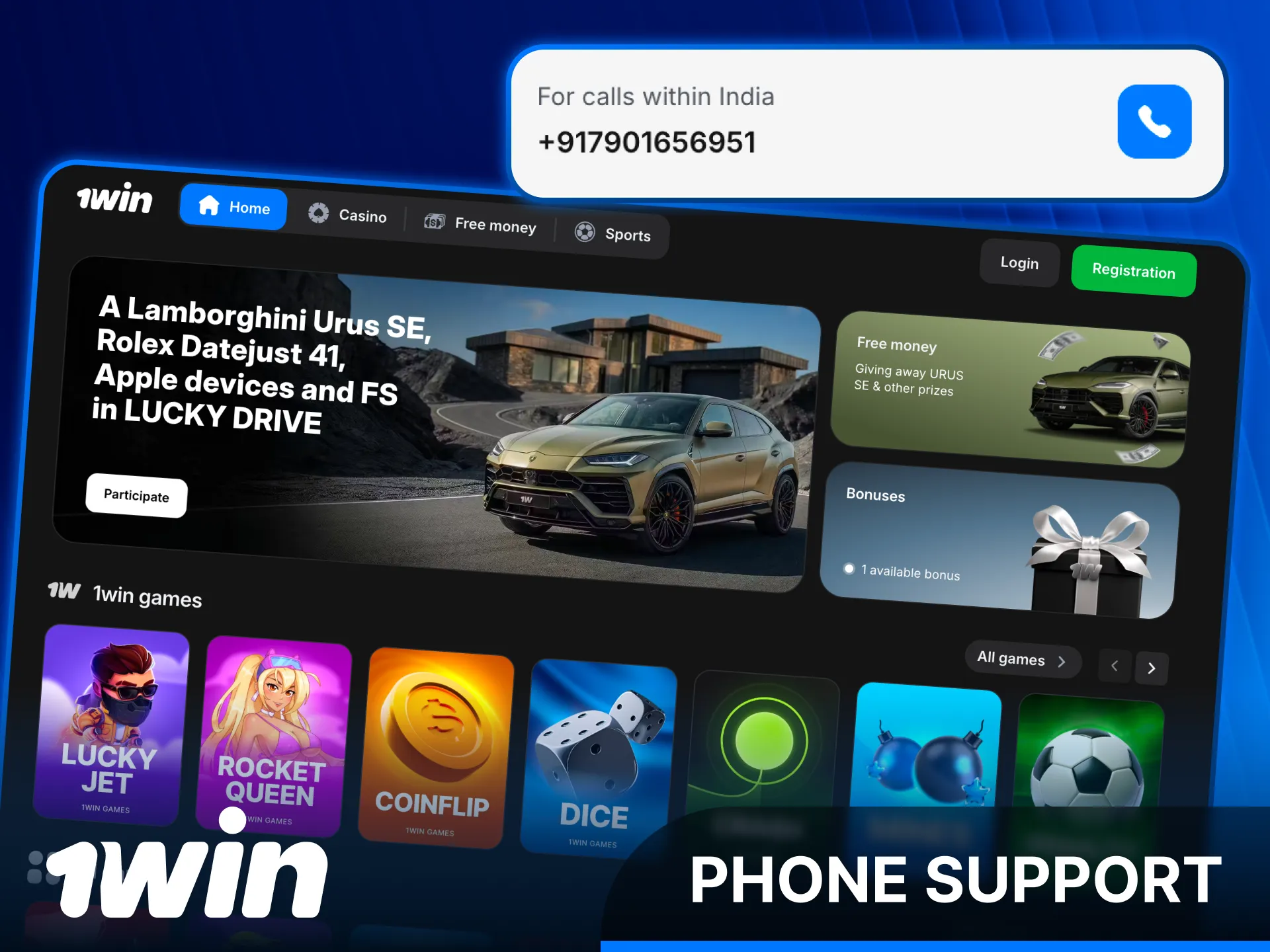 Call the official 1win Support helpline and phone number.