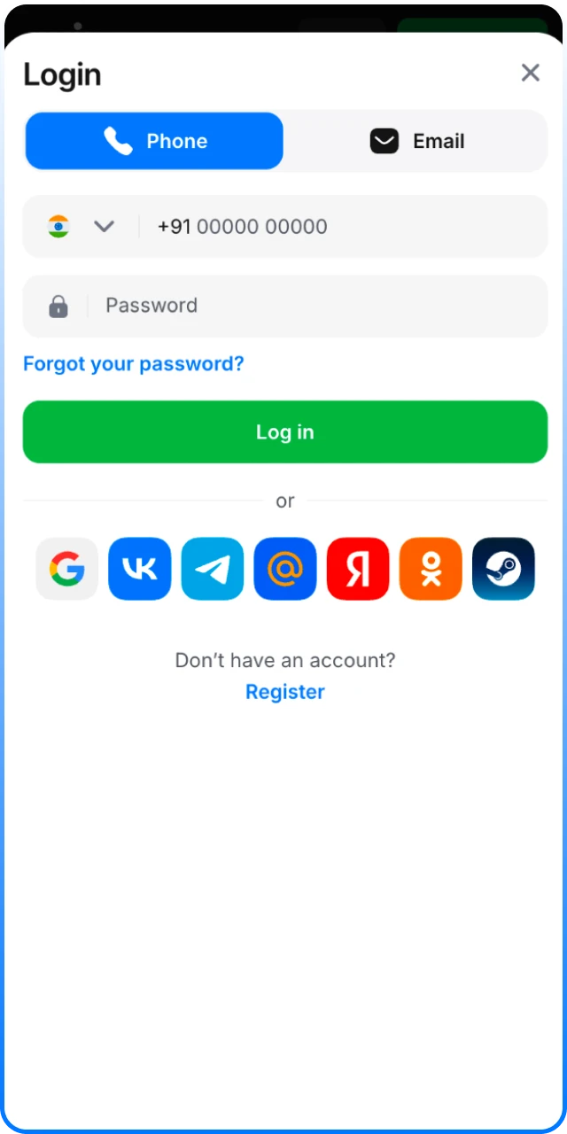 Log in to the 1win App to access live Tennis markets.