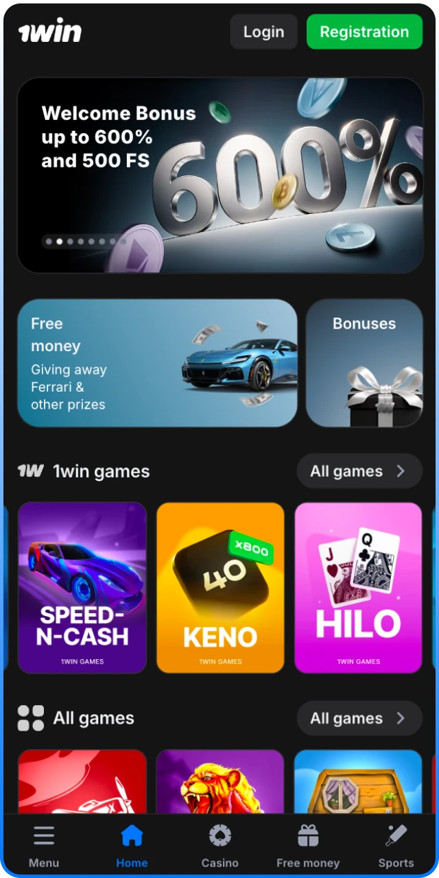 Open the 1win App site on your mobile phone browser.