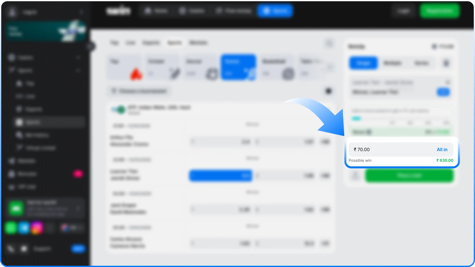 Place your first Tennis bet on the official 1win sportsbook.